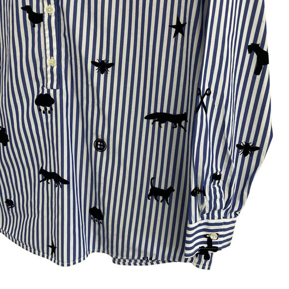 Vilagallo Nina Stripe Floc Shirt Pure Cotton Button Front Womens 42 / US Large - Picture 3 of 10